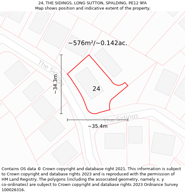 24, THE SIDINGS, LONG SUTTON, SPALDING, PE12 9FA: Plot and title map