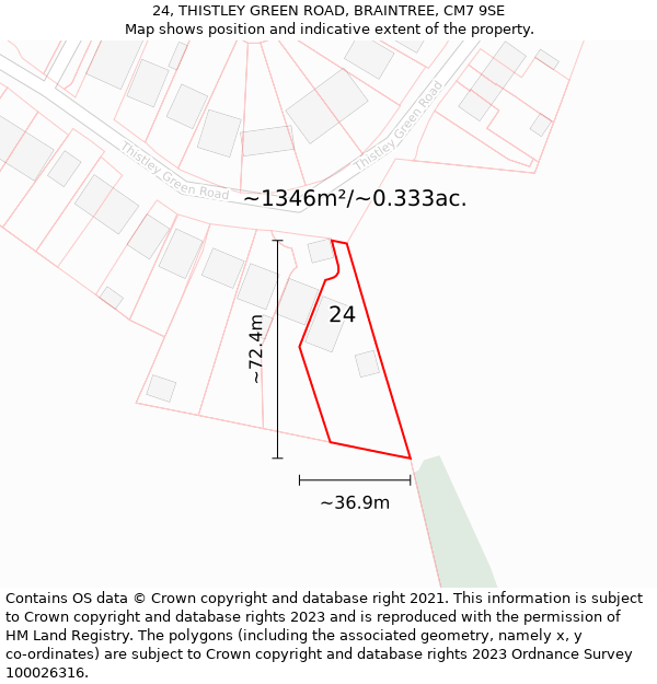 24, THISTLEY GREEN ROAD, BRAINTREE, CM7 9SE: Plot and title map