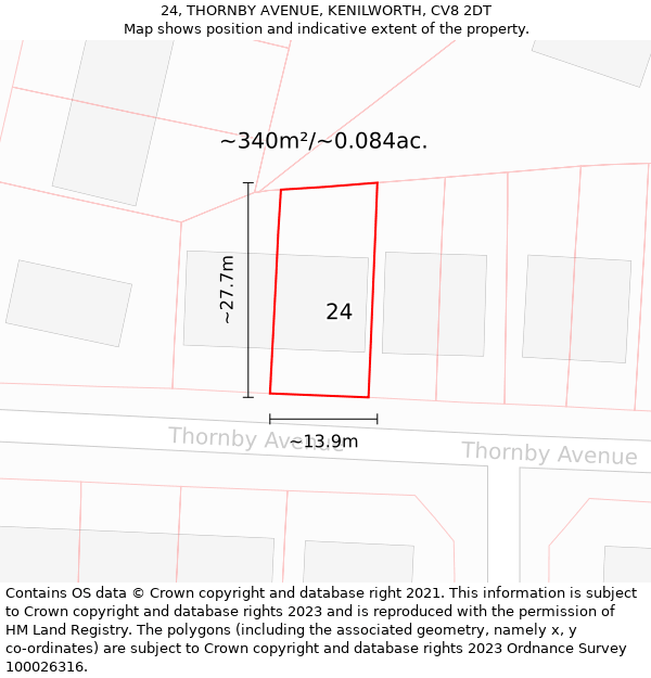 24, THORNBY AVENUE, KENILWORTH, CV8 2DT: Plot and title map