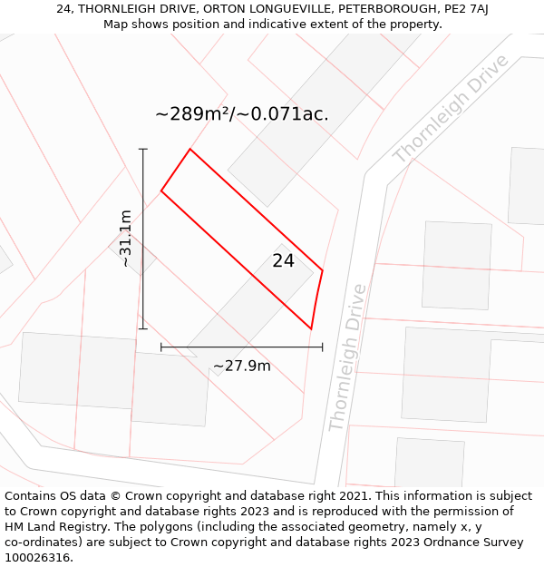 24, THORNLEIGH DRIVE, ORTON LONGUEVILLE, PETERBOROUGH, PE2 7AJ: Plot and title map