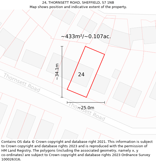 24, THORNSETT ROAD, SHEFFIELD, S7 1NB: Plot and title map