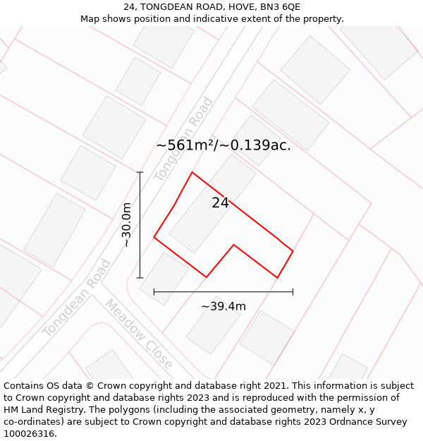24, TONGDEAN ROAD, HOVE, BN3 6QE: Plot and title map