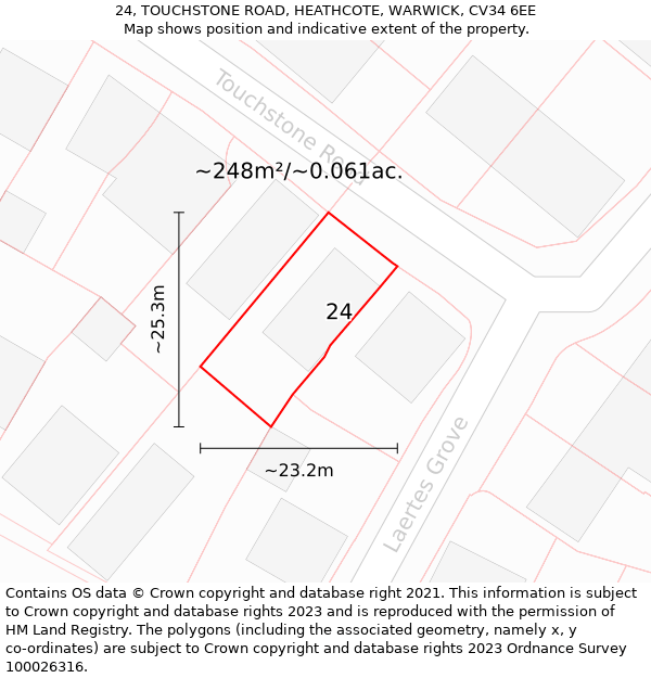 24, TOUCHSTONE ROAD, HEATHCOTE, WARWICK, CV34 6EE: Plot and title map