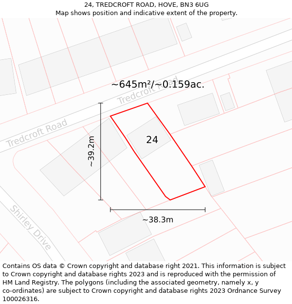 24, TREDCROFT ROAD, HOVE, BN3 6UG: Plot and title map