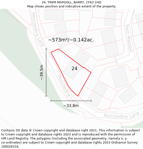 24, TREM MAPGOLL, BARRY, CF63 1HD: Plot and title map