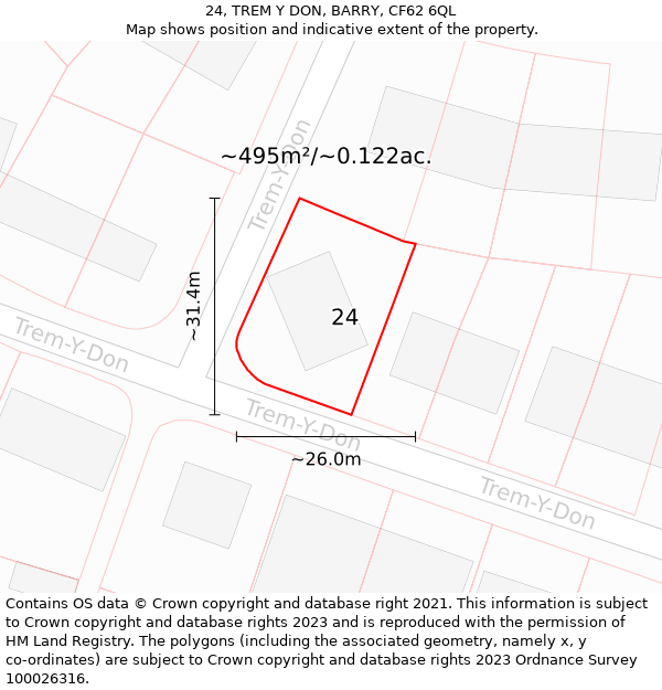 24, TREM Y DON, BARRY, CF62 6QL: Plot and title map