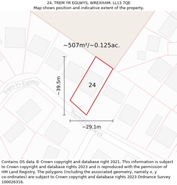 24, TREM YR EGLWYS, WREXHAM, LL13 7QE: Plot and title map