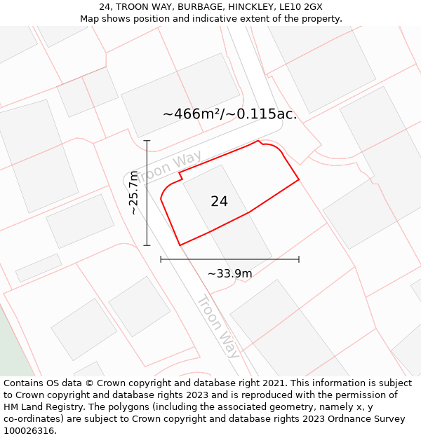 24, TROON WAY, BURBAGE, HINCKLEY, LE10 2GX: Plot and title map