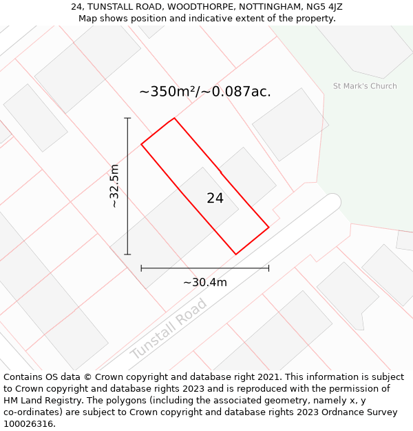 24, TUNSTALL ROAD, WOODTHORPE, NOTTINGHAM, NG5 4JZ: Plot and title map