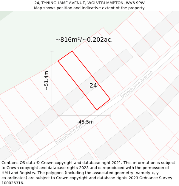 24, TYNINGHAME AVENUE, WOLVERHAMPTON, WV6 9PW: Plot and title map