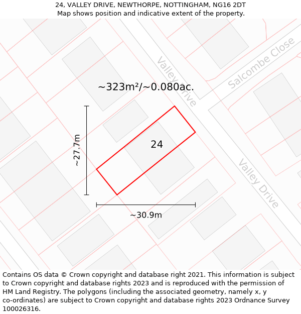 24, VALLEY DRIVE, NEWTHORPE, NOTTINGHAM, NG16 2DT: Plot and title map