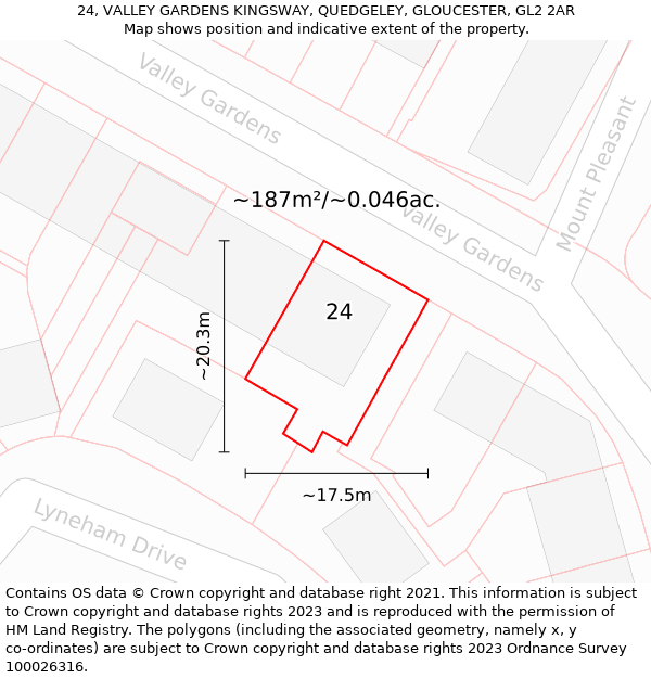 24, VALLEY GARDENS KINGSWAY, QUEDGELEY, GLOUCESTER, GL2 2AR: Plot and title map