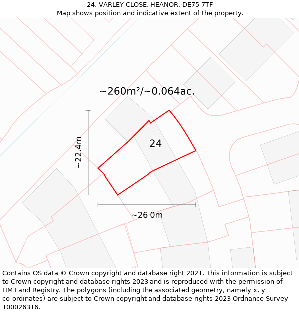 24, VARLEY CLOSE, HEANOR, DE75 7TF: Plot and title map