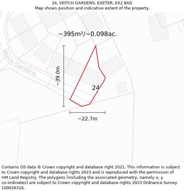 24, VEITCH GARDENS, EXETER, EX2 8AD: Plot and title map