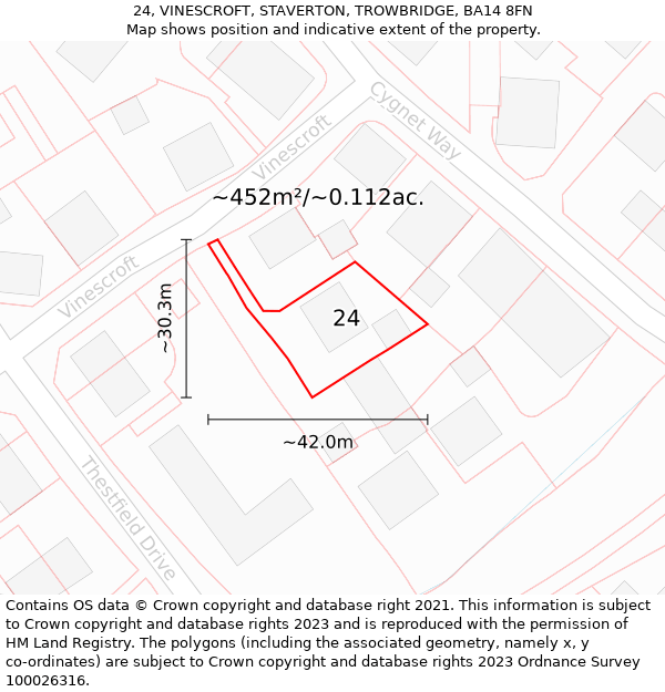 24, VINESCROFT, STAVERTON, TROWBRIDGE, BA14 8FN: Plot and title map