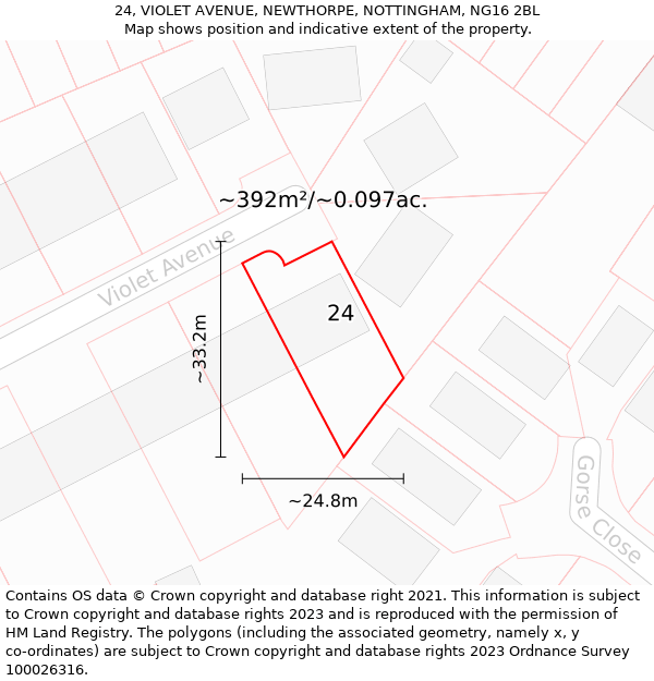 24, VIOLET AVENUE, NEWTHORPE, NOTTINGHAM, NG16 2BL: Plot and title map