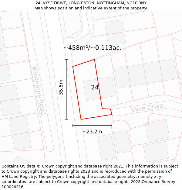 24, VYSE DRIVE, LONG EATON, NOTTINGHAM, NG10 3NY: Plot and title map