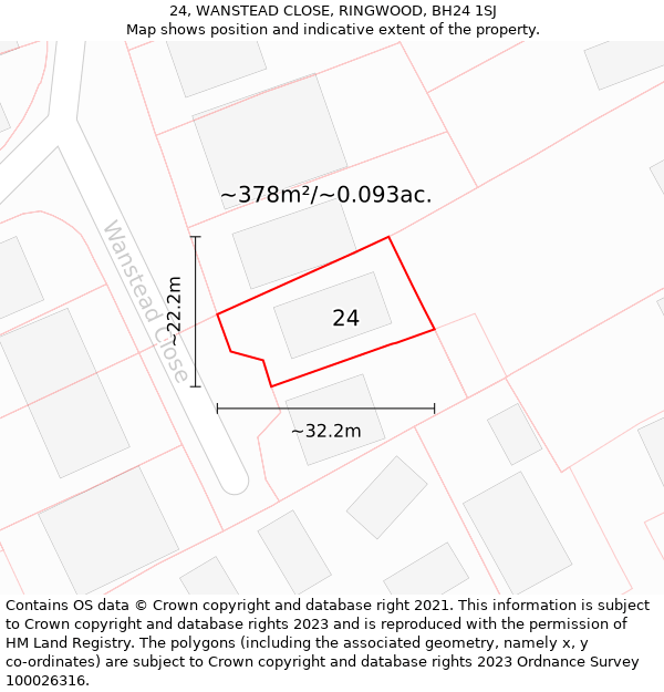 24, WANSTEAD CLOSE, RINGWOOD, BH24 1SJ: Plot and title map