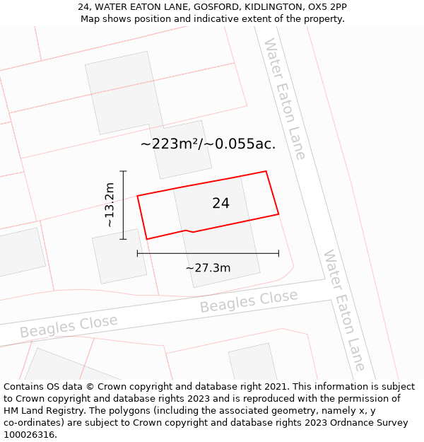 24, WATER EATON LANE, GOSFORD, KIDLINGTON, OX5 2PP: Plot and title map