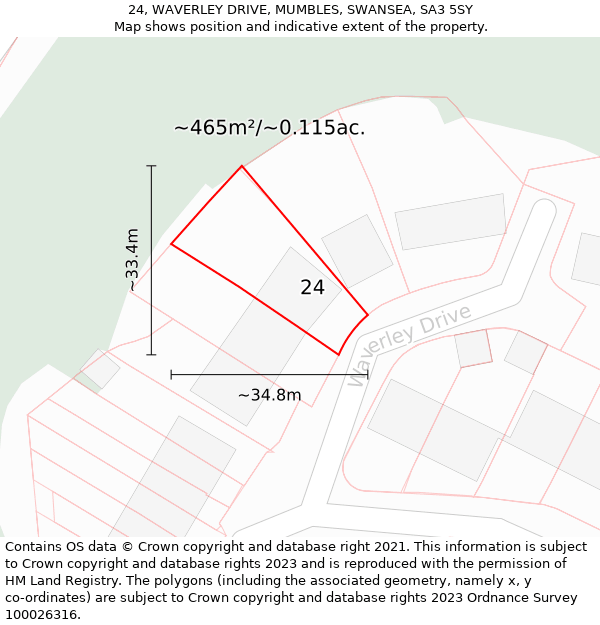 24, WAVERLEY DRIVE, MUMBLES, SWANSEA, SA3 5SY: Plot and title map