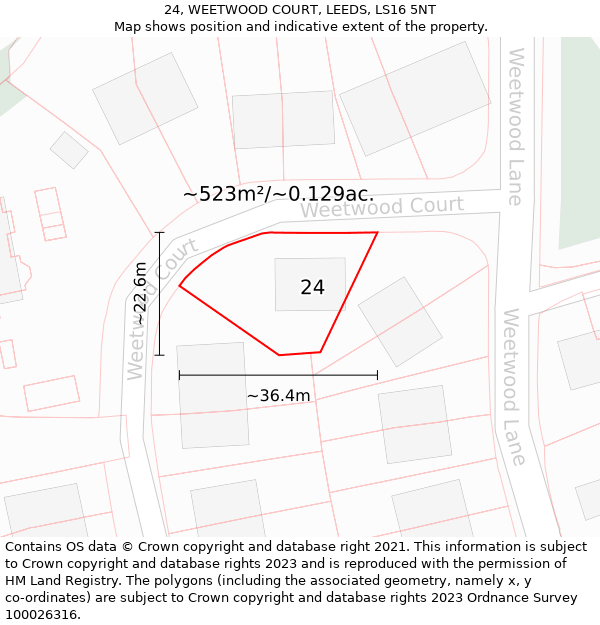 24, WEETWOOD COURT, LEEDS, LS16 5NT: Plot and title map