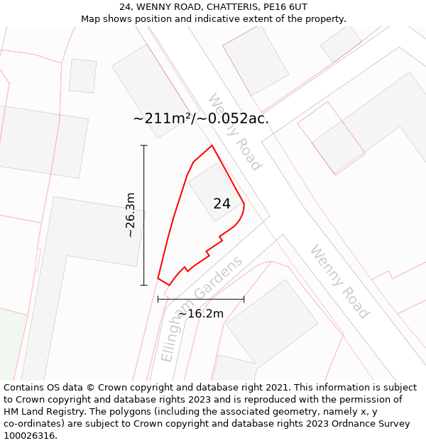 24, WENNY ROAD, CHATTERIS, PE16 6UT: Plot and title map