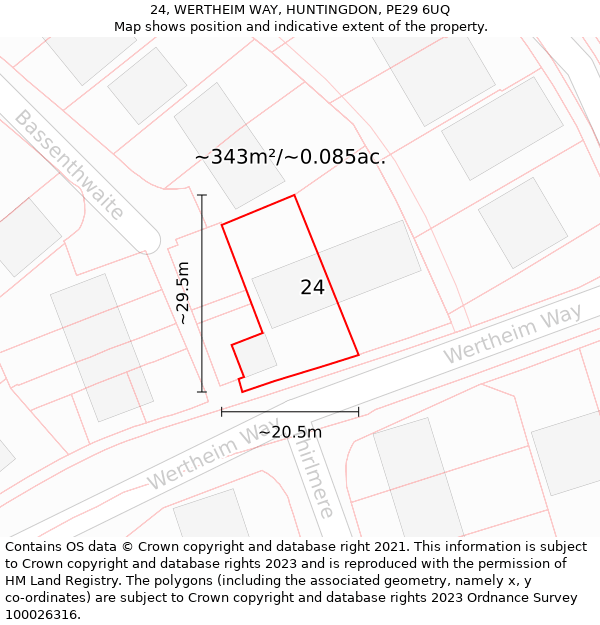 24, WERTHEIM WAY, HUNTINGDON, PE29 6UQ: Plot and title map