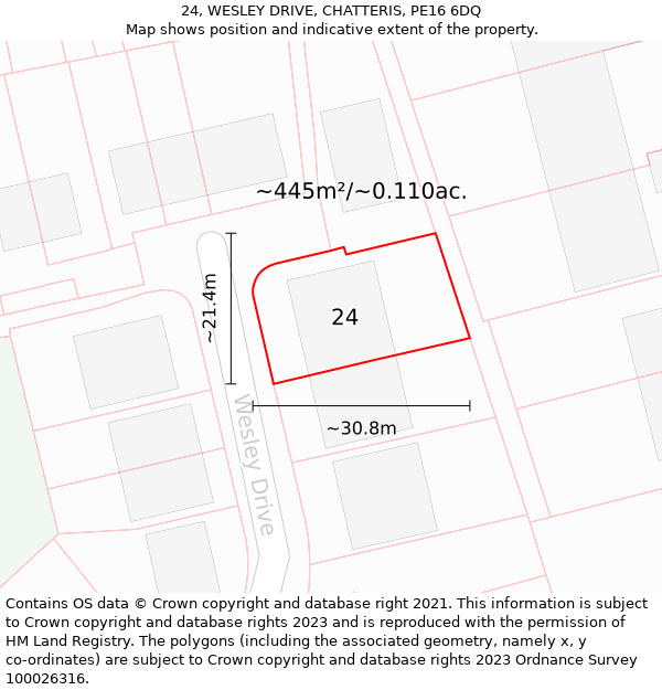 24, WESLEY DRIVE, CHATTERIS, PE16 6DQ: Plot and title map