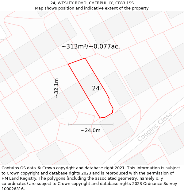 24, WESLEY ROAD, CAERPHILLY, CF83 1SS: Plot and title map