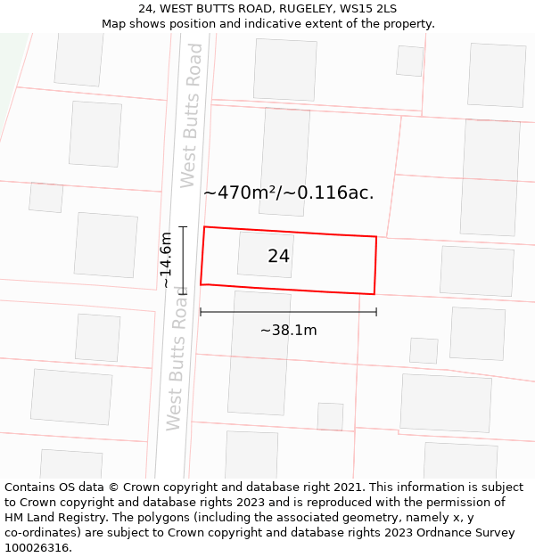 24, WEST BUTTS ROAD, RUGELEY, WS15 2LS: Plot and title map