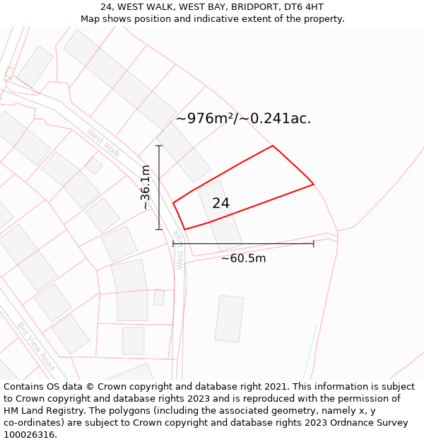 24, WEST WALK, WEST BAY, BRIDPORT, DT6 4HT: Plot and title map