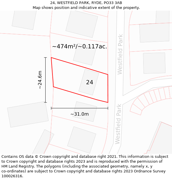 24, WESTFIELD PARK, RYDE, PO33 3AB: Plot and title map