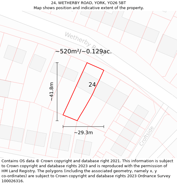 24, WETHERBY ROAD, YORK, YO26 5BT: Plot and title map