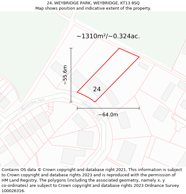 24, WEYBRIDGE PARK, WEYBRIDGE, KT13 8SQ: Plot and title map