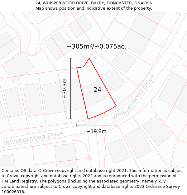 24, WHISPERWOOD DRIVE, BALBY, DONCASTER, DN4 8SA: Plot and title map