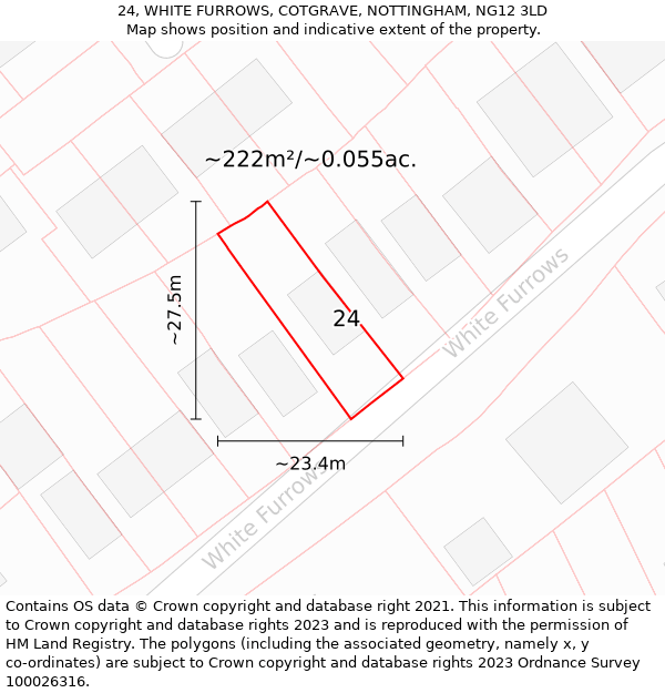 24, WHITE FURROWS, COTGRAVE, NOTTINGHAM, NG12 3LD: Plot and title map