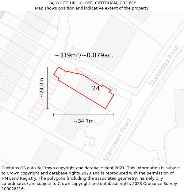 24, WHITE HILL CLOSE, CATERHAM, CR3 6EY: Plot and title map