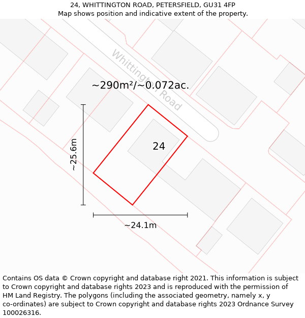 24, WHITTINGTON ROAD, PETERSFIELD, GU31 4FP: Plot and title map