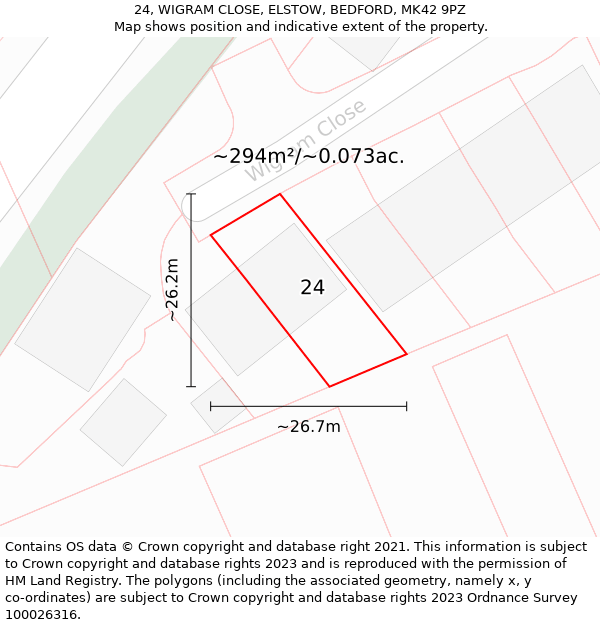 24, WIGRAM CLOSE, ELSTOW, BEDFORD, MK42 9PZ: Plot and title map