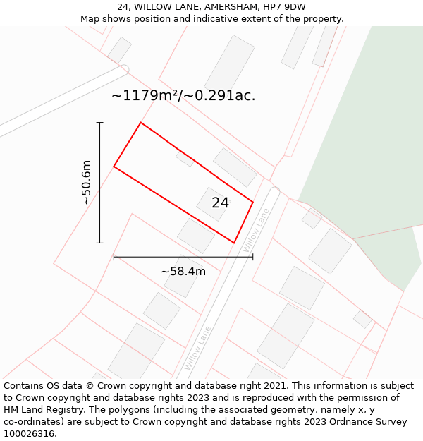 24, WILLOW LANE, AMERSHAM, HP7 9DW: Plot and title map