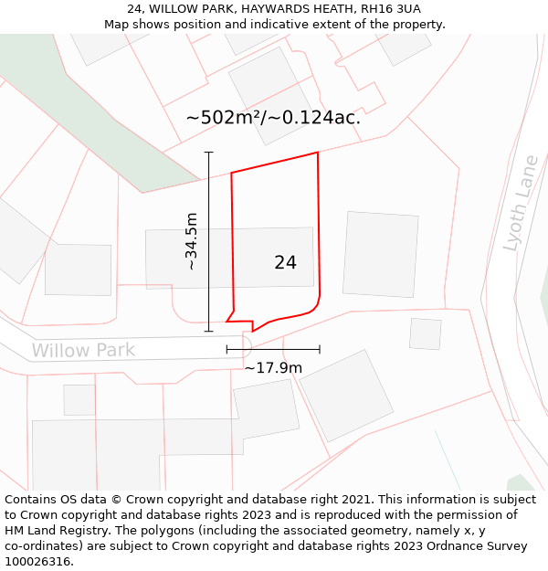 24, WILLOW PARK, HAYWARDS HEATH, RH16 3UA: Plot and title map