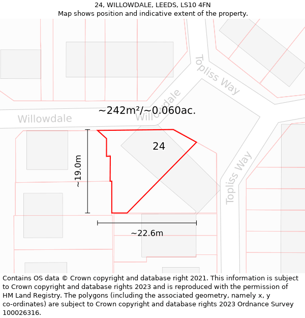 24, WILLOWDALE, LEEDS, LS10 4FN: Plot and title map