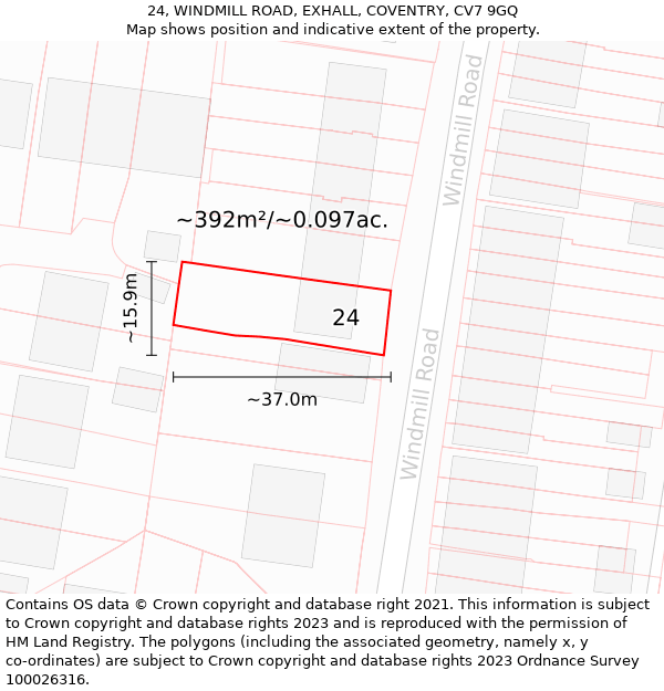 24, WINDMILL ROAD, EXHALL, COVENTRY, CV7 9GQ: Plot and title map