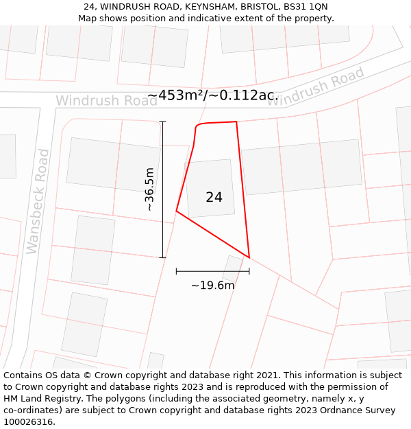 24, WINDRUSH ROAD, KEYNSHAM, BRISTOL, BS31 1QN: Plot and title map