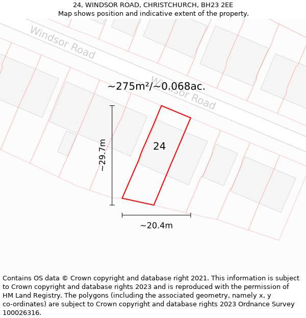 24, WINDSOR ROAD, CHRISTCHURCH, BH23 2EE: Plot and title map