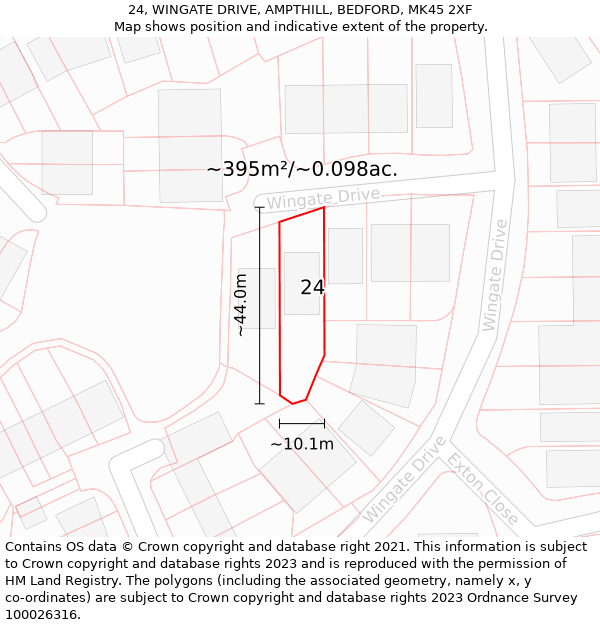 24, WINGATE DRIVE, AMPTHILL, BEDFORD, MK45 2XF: Plot and title map