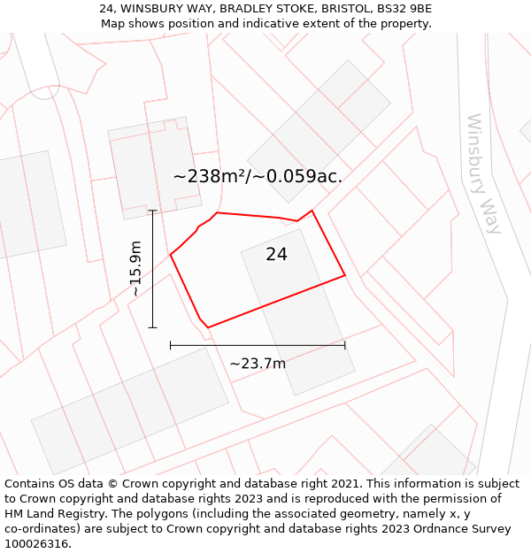 24, WINSBURY WAY, BRADLEY STOKE, BRISTOL, BS32 9BE: Plot and title map