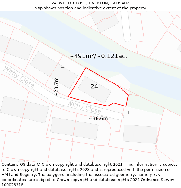 24, WITHY CLOSE, TIVERTON, EX16 4HZ: Plot and title map