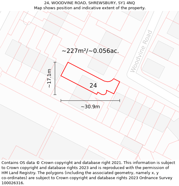 24, WOODVINE ROAD, SHREWSBURY, SY1 4NQ: Plot and title map