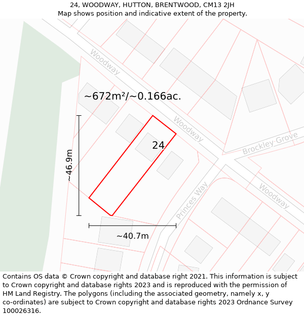 24, WOODWAY, HUTTON, BRENTWOOD, CM13 2JH: Plot and title map